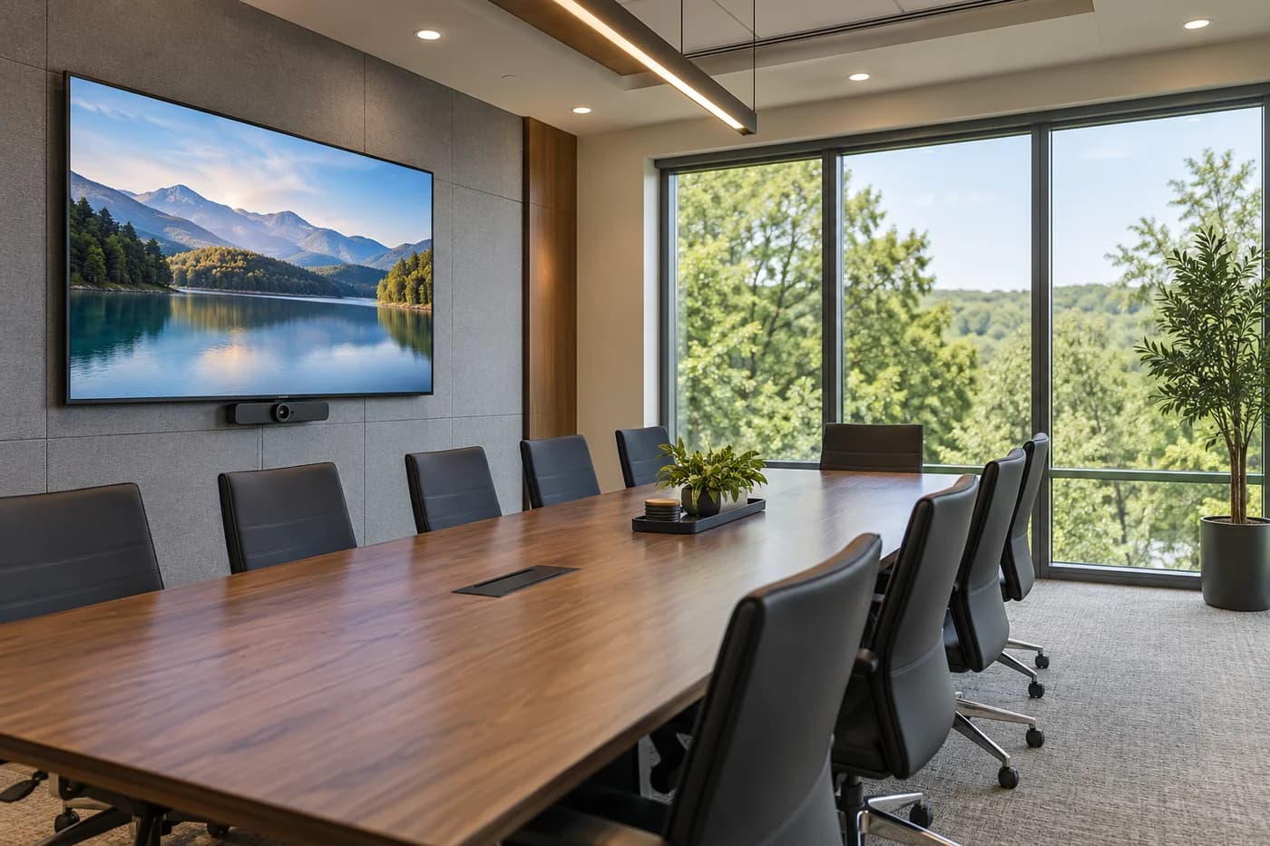 Conference room design inspiration with a large display and video conferencing equipment