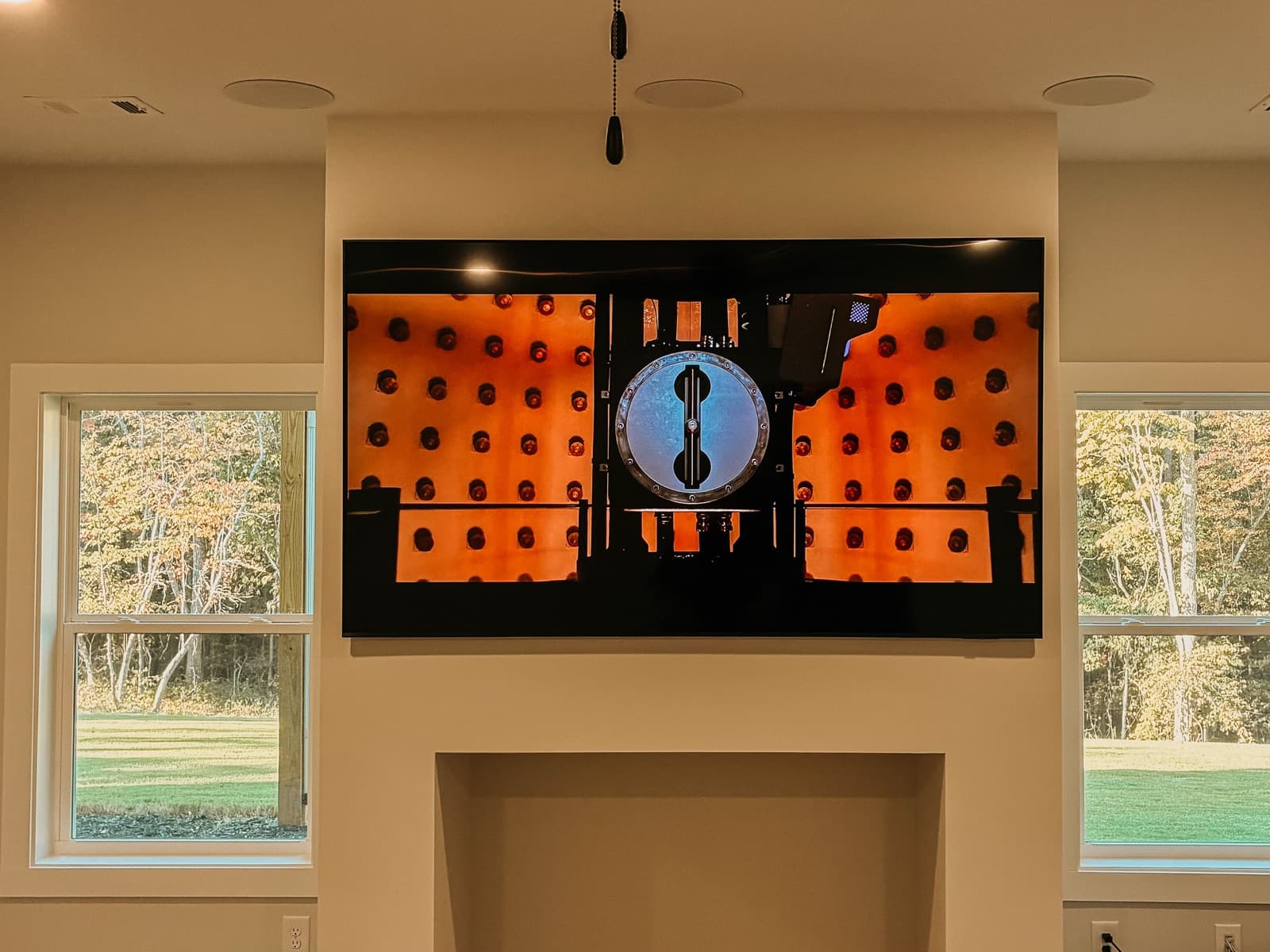 Finished basement media room with theater seating